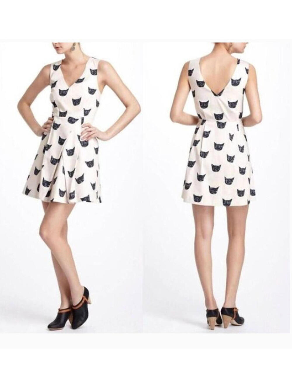 Anthropologie Leah Reena Goren Feline Karma Fit And Flare Dress sz 6 cotton#3392